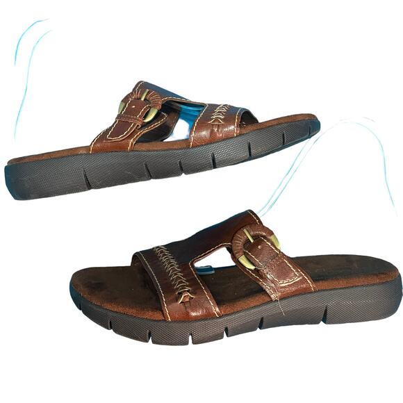 Aerosoles Silde On Sandals Flats Comfort Shoes Brown Buckle Size 8M - Picture 4 of 6